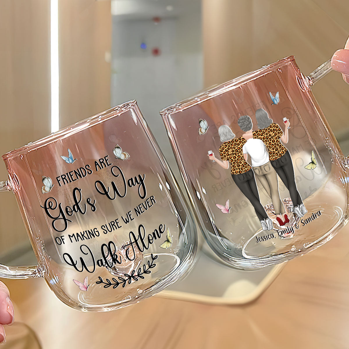 We Never Walk Alone - Personalized Custom Pink Gradient Glass Mug