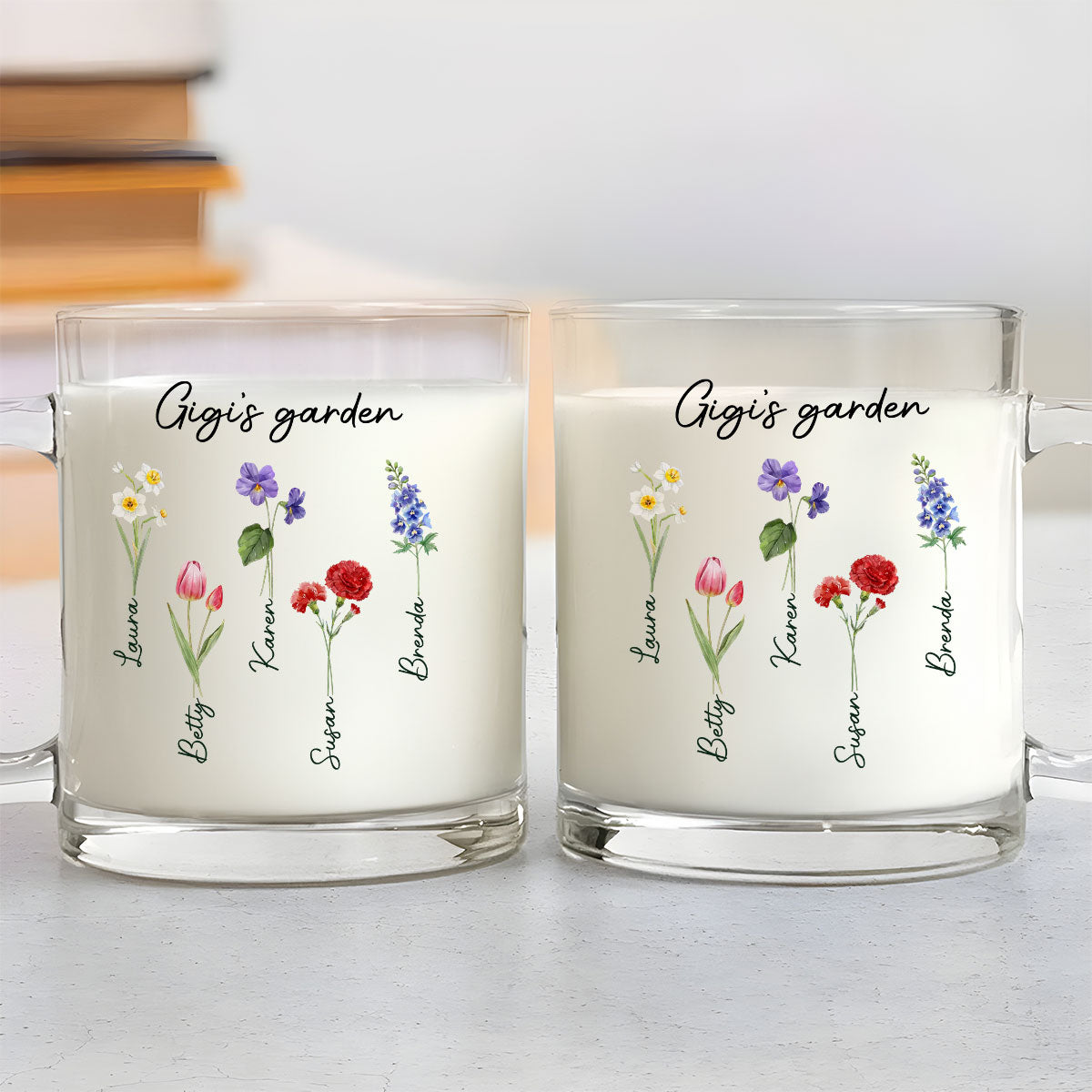Grandmas Garden With Birth Month Flowers - Personalized Custom Glass Mug