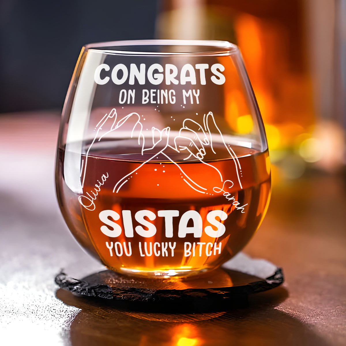 Congrats On Being My Sister - Personalized Custom Wine Glass