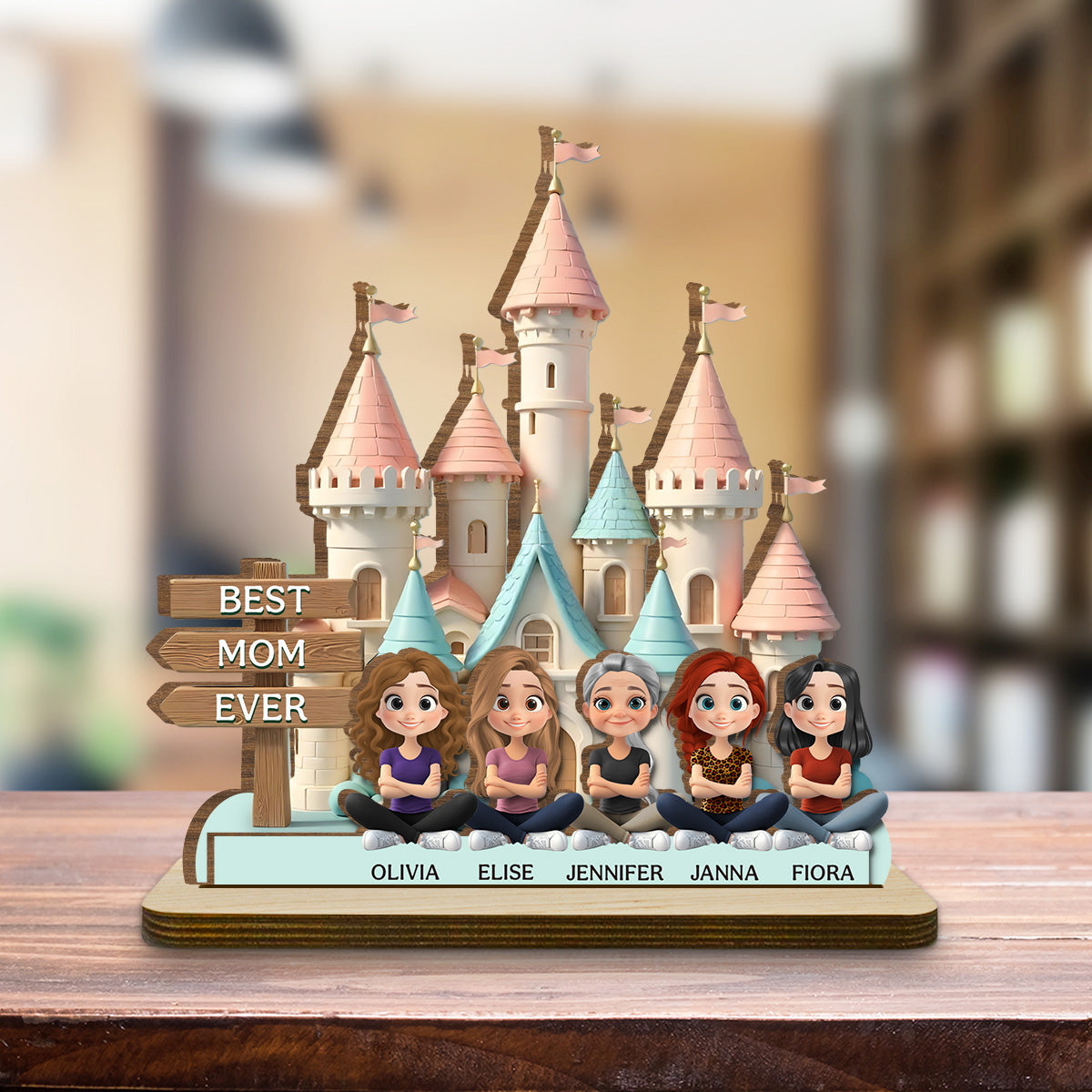 Best Mom Ever Version 2 - Personalized Custom 2-Layer Wood Plaque With Flat Base