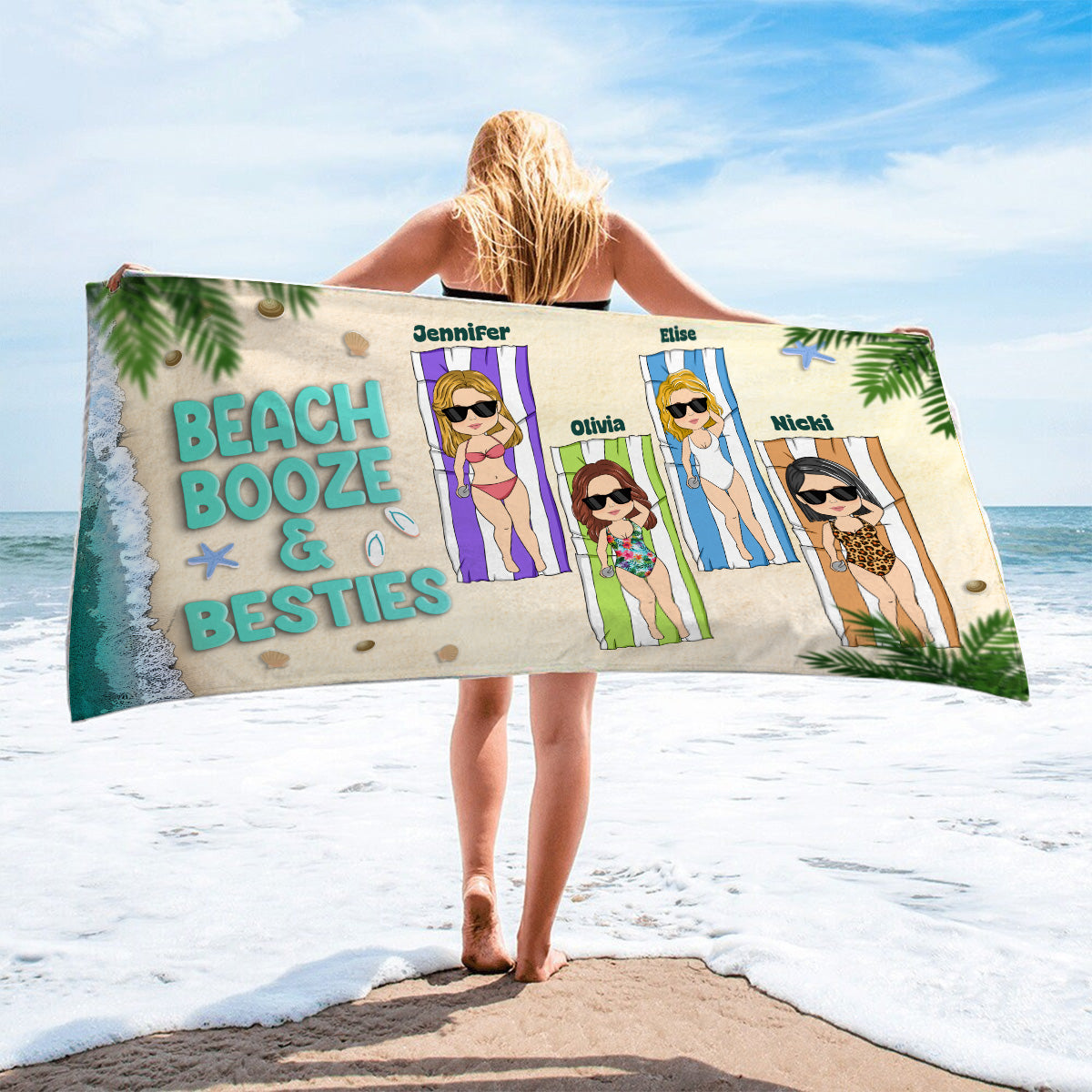 Beach, Booze & Besties - Personalized Custom Beach Towel