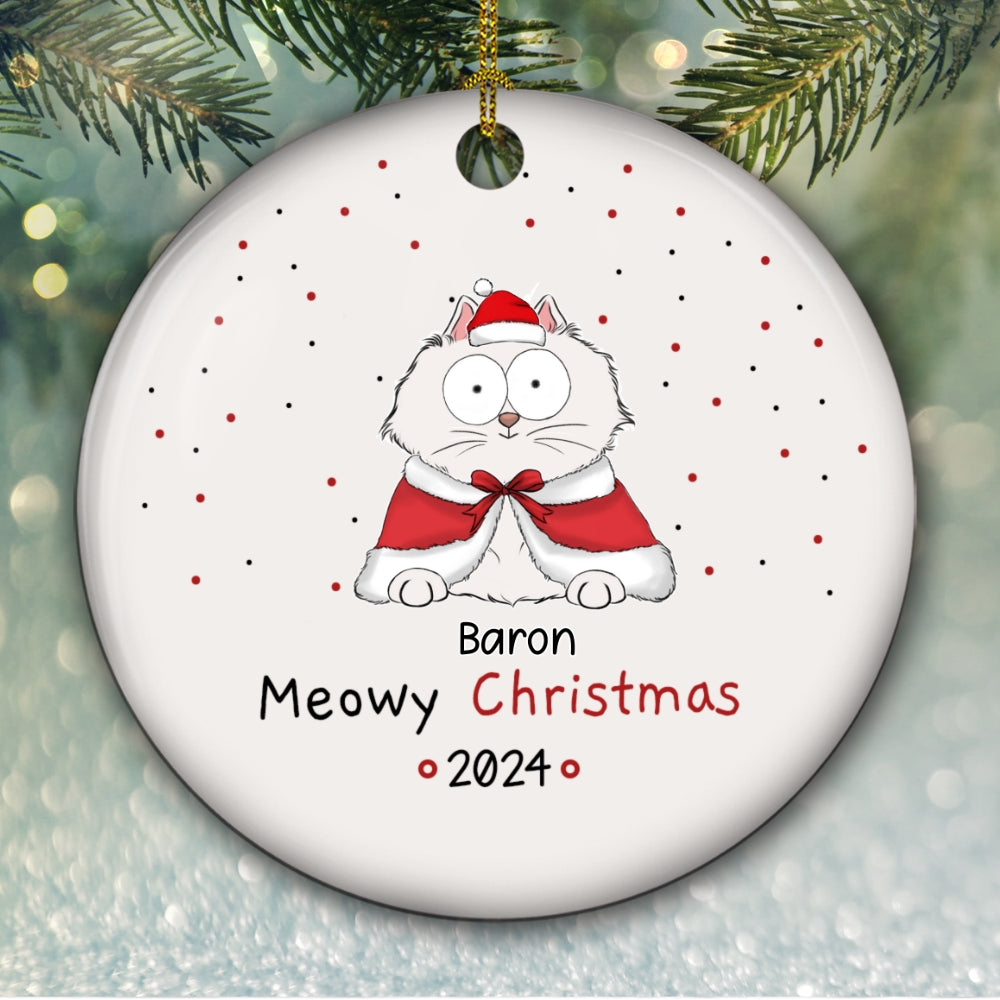 Meowy Christmas - Personalized Custom Circle Ceramic Ornament