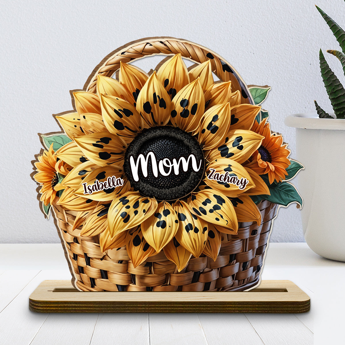Family Sunflower - Personalized Custom 2-Layer Wood Plaque With Flat Base