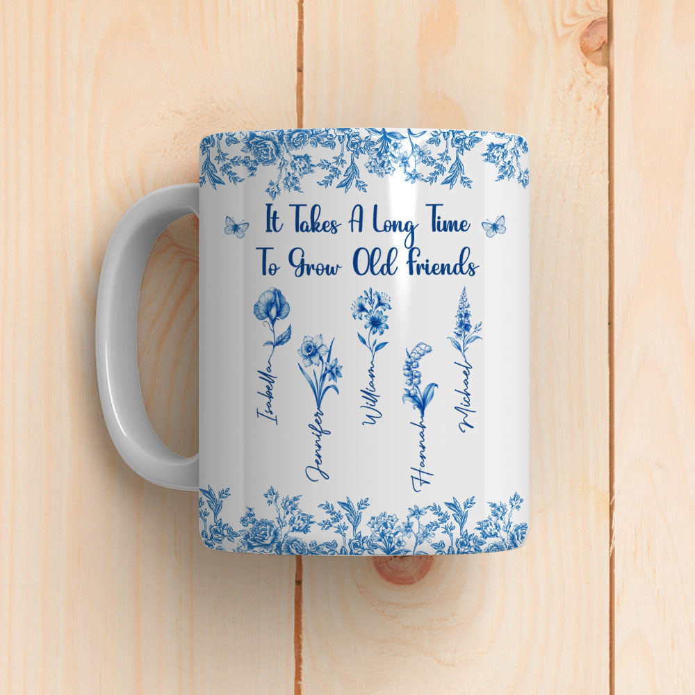 Bestie Flowers Toile De Jouy Style  - Personalized Custom Coffee Mug