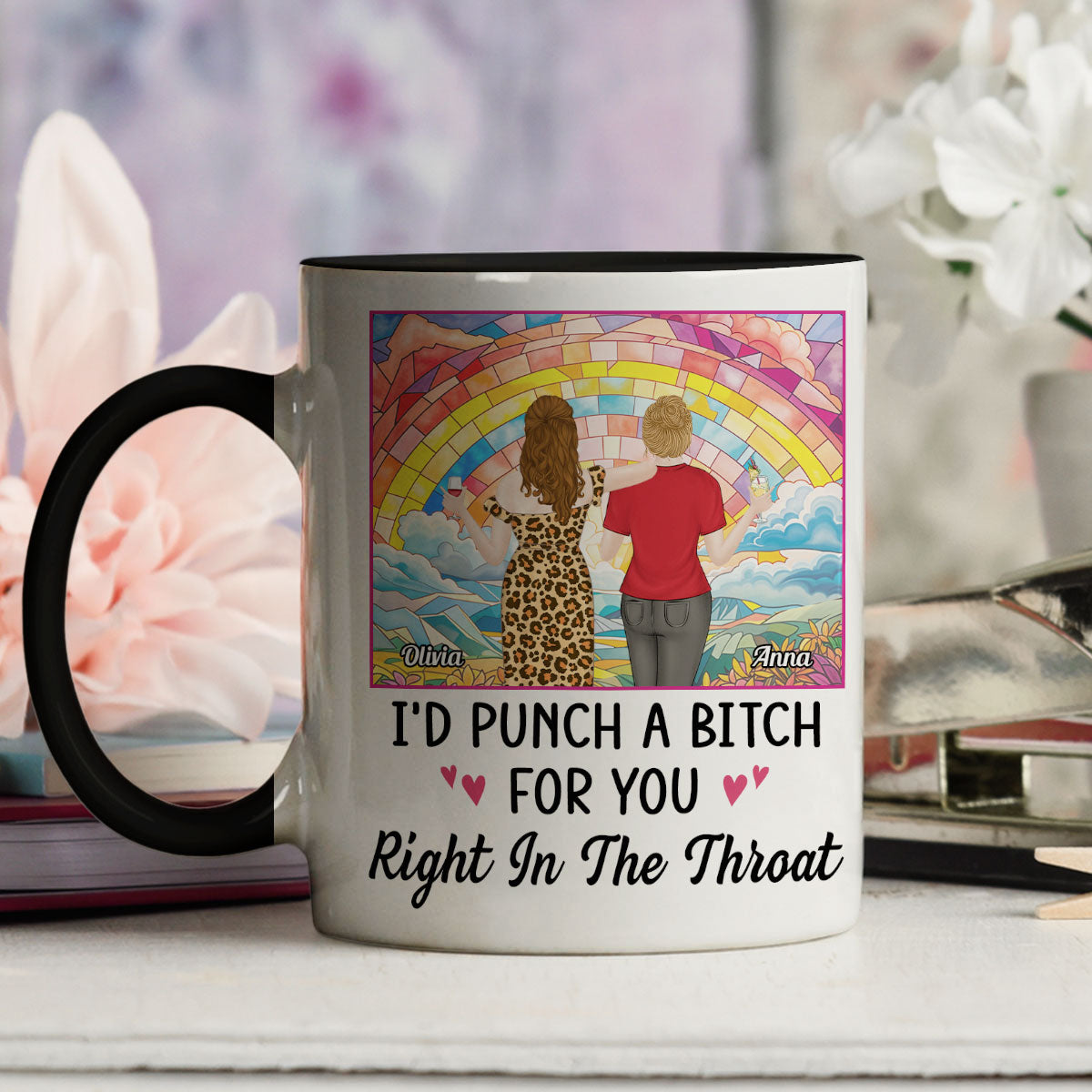 Punch A Bitch For You My Bestie - Personalized Custom Accent Mug