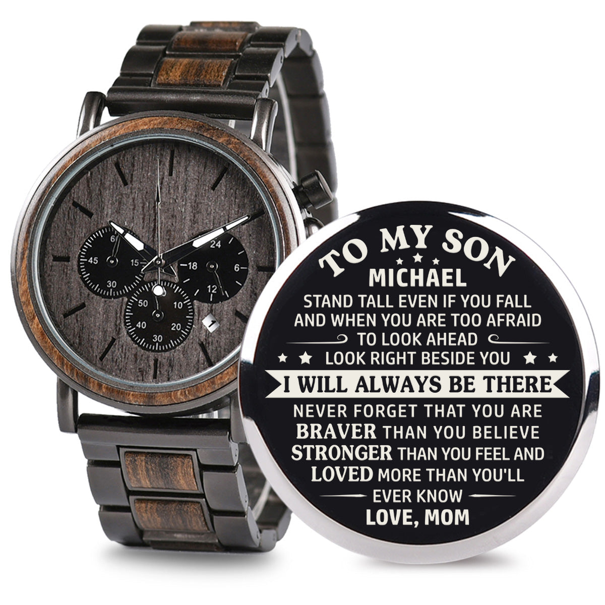 To My Son - I Will Always Be There - Personalized Engraved Chronograph Wooden Watch GQ026