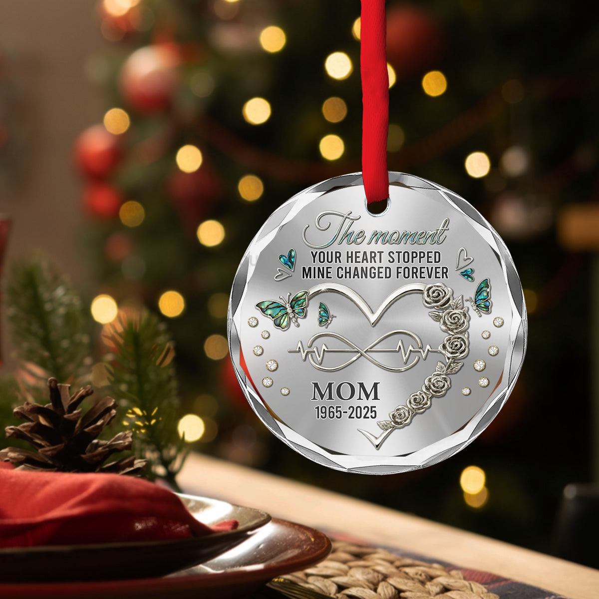 Your Heart Stopped Mine Changed Forever - Personalized Custom Glass Ornament