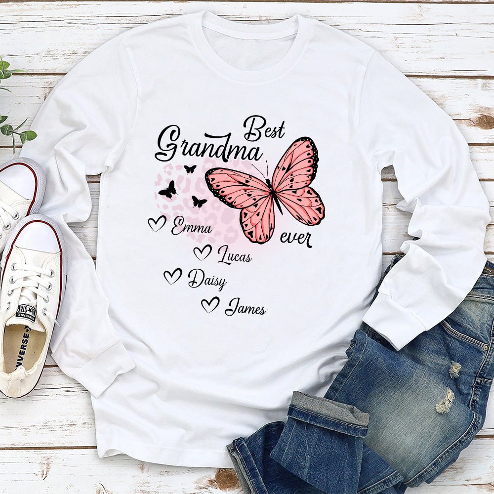 Best Grandma Ever Butterfly - Personalized Custom Long Sleeve T-shirt