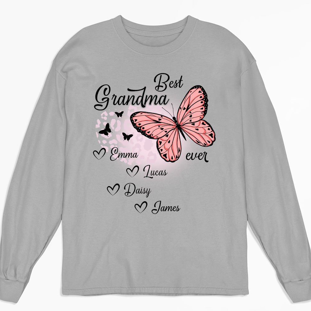 Best Grandma Ever Butterfly - Personalized Custom Long Sleeve T-shirt