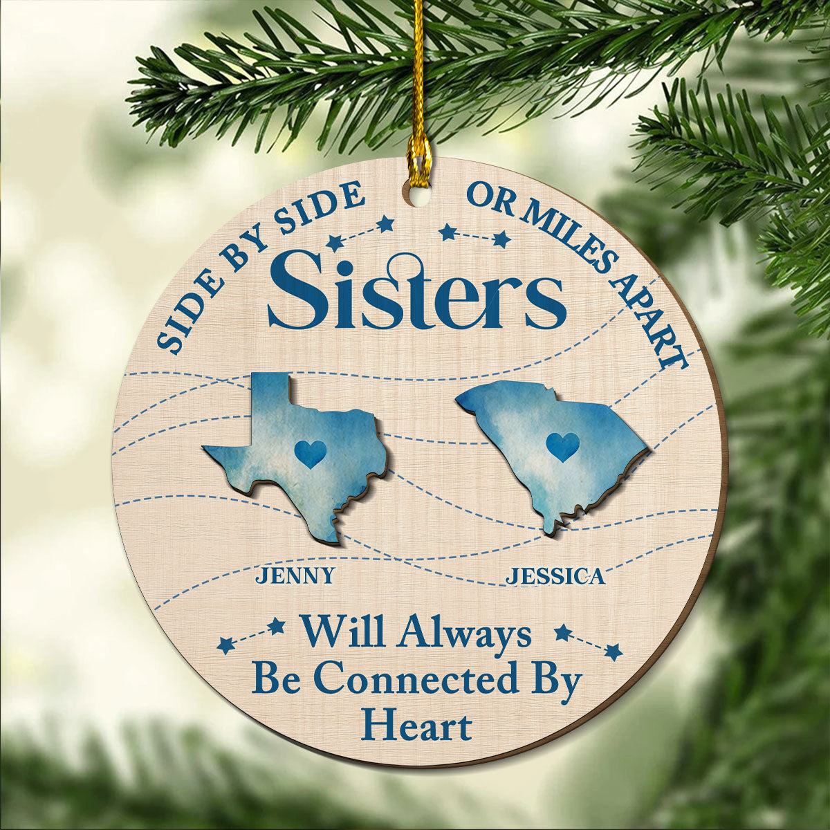 Connected By Heart - Personalized Custom Freeshape 2-Layered Wood Ornament