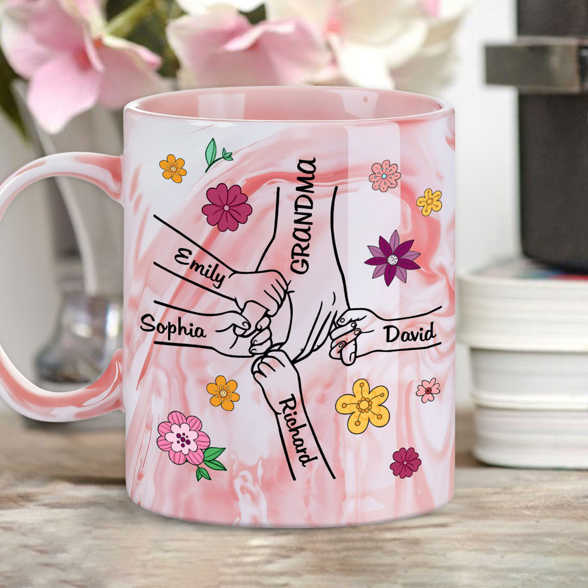 Lovely Grandma - Personalized Custom Pink Marble Mug
