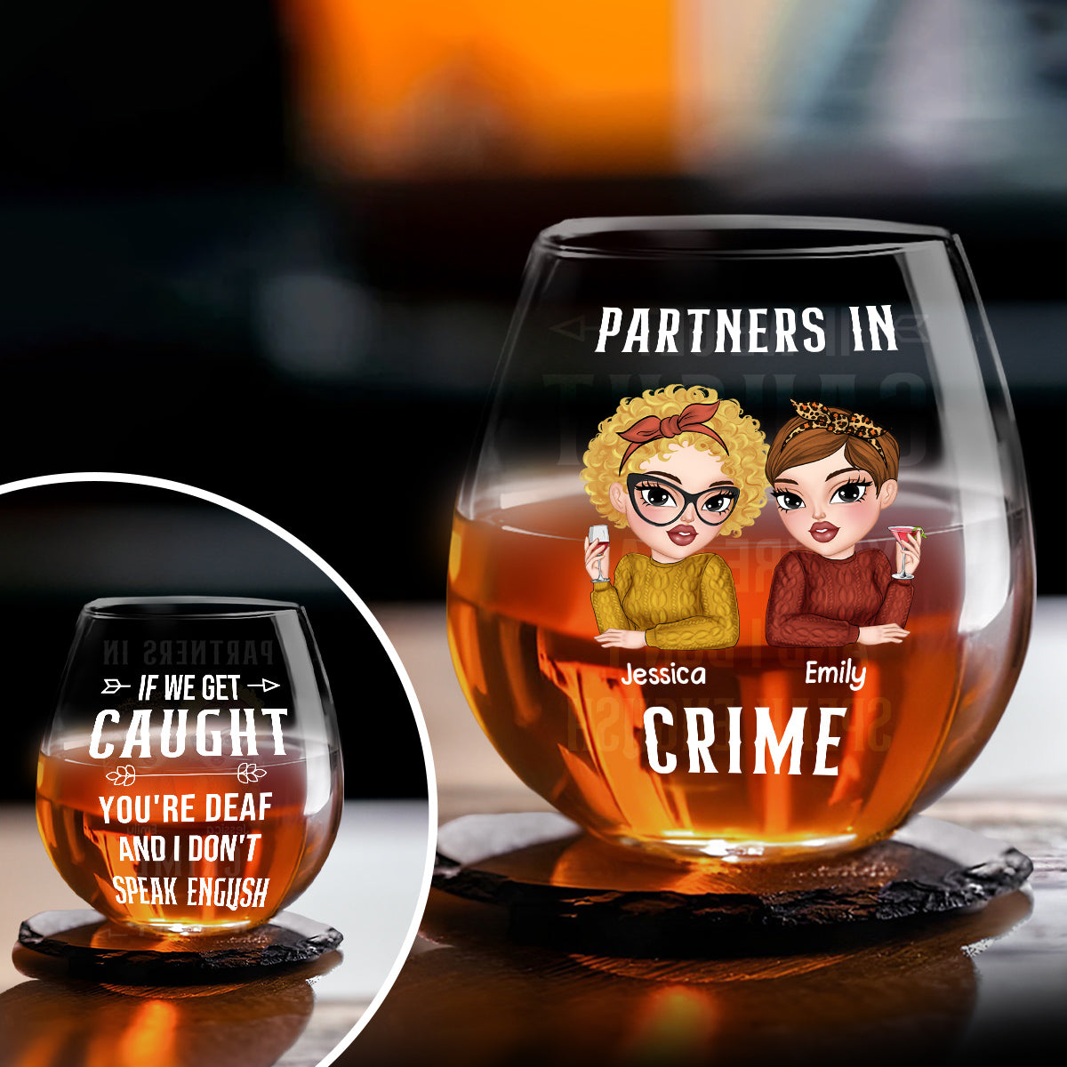 Partners In Crime - Personalized Custom Wine Glass