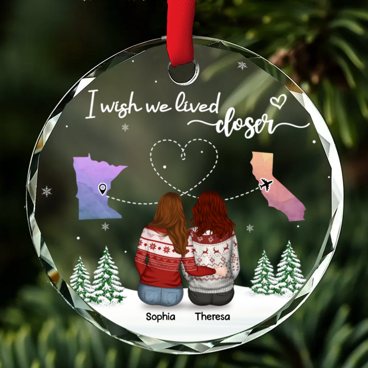 No Distance Between Friends - Personalized Custom Glass Ornament