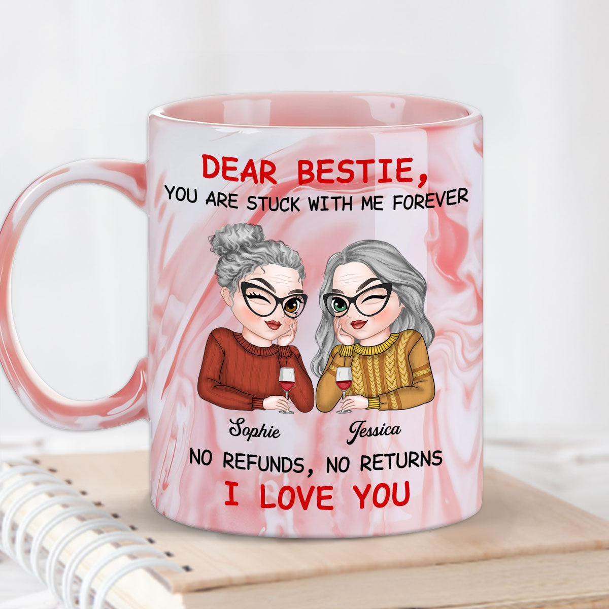 Bestie No Need To Refund - Personalized Custom Pink Marble Mug