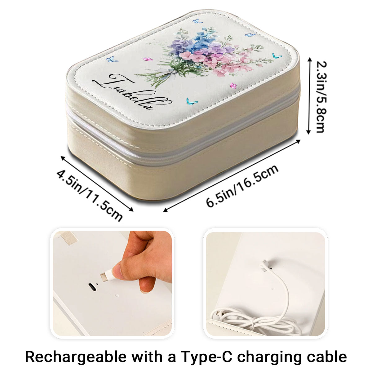 Birth Month Flower - Personalized Custom Jewelry Box With LED Mirror