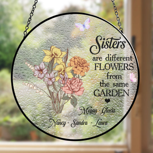 Floral Sisters Forever - Personalized Custom Window Hanging Suncatcher