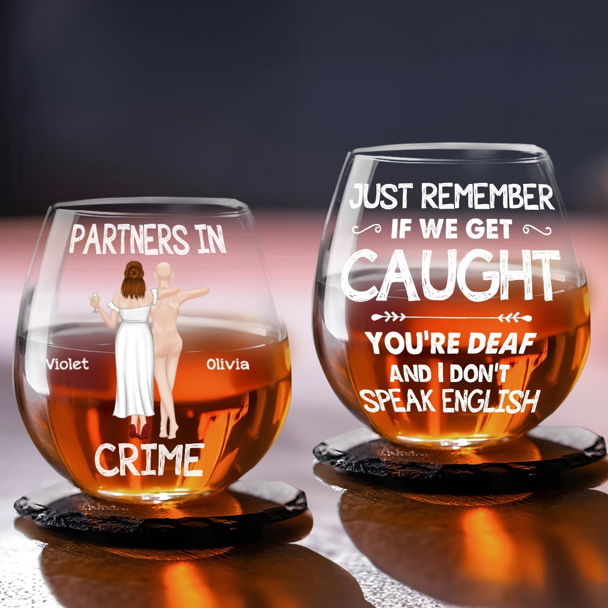 Bestie Partners In Crime If We Get Caught - Personalized Custom Wine Glass