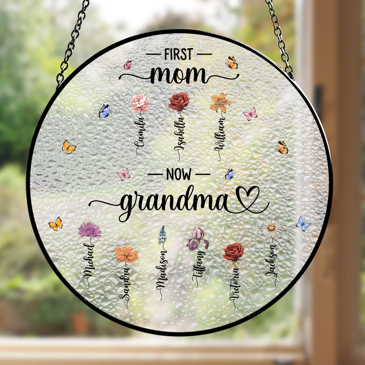 First Mom Now Grandma - Personalized Custom Window Hanging Suncatcher