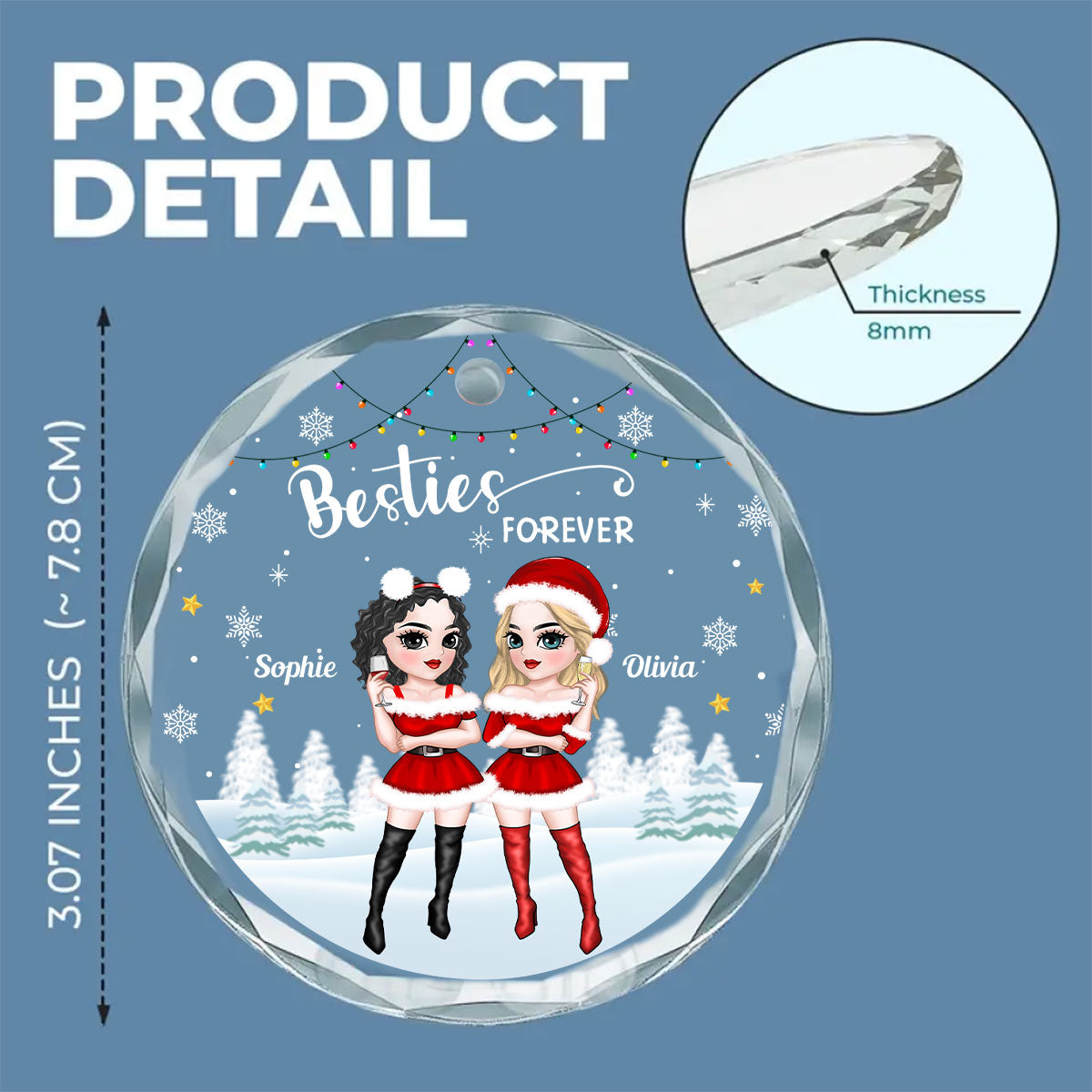 Besties Forever Version 2 - Personalized Custom Glass Ornament