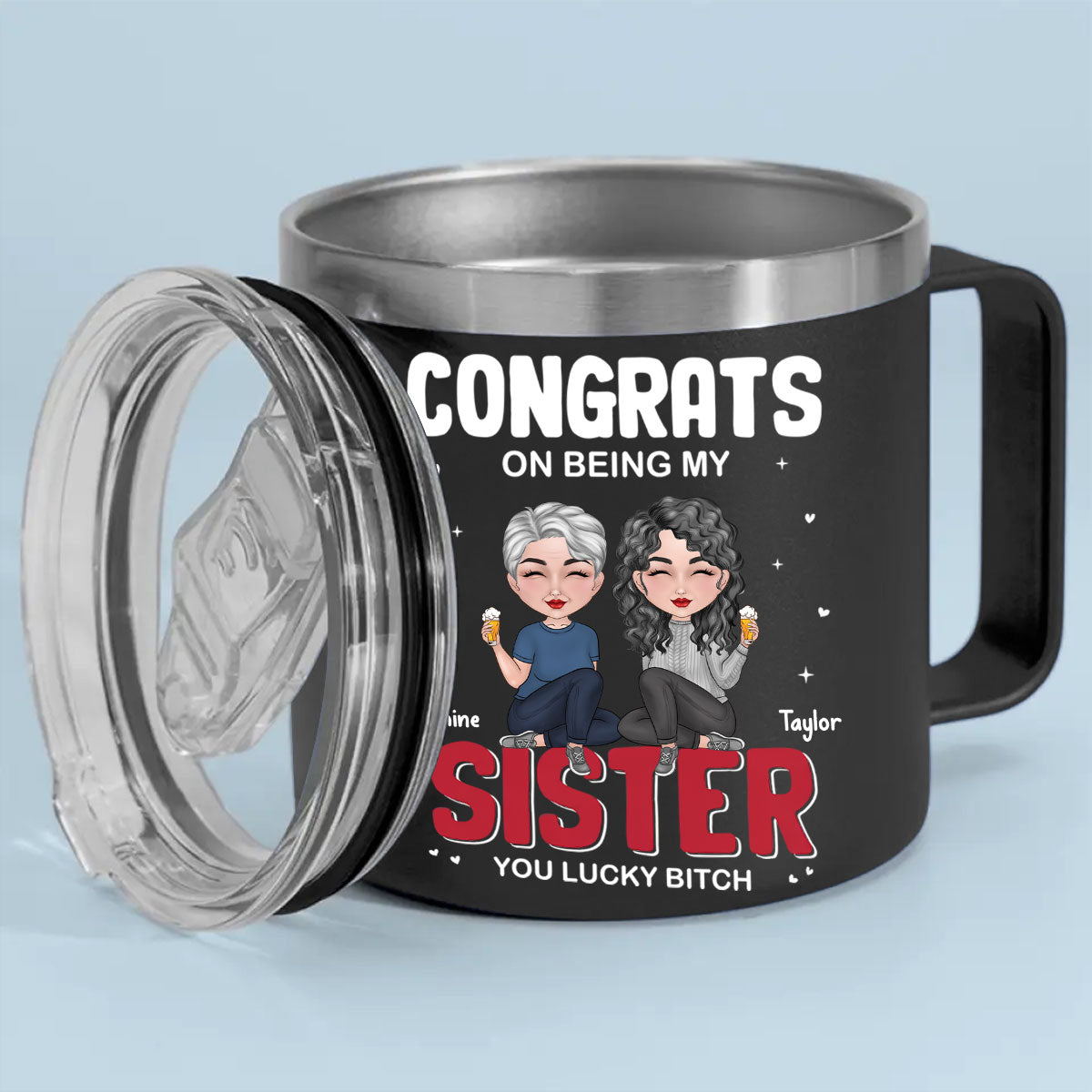Congrats On Being My Bestie - Personalized Custom 14oz Stainless Steel Tumbler With Handle