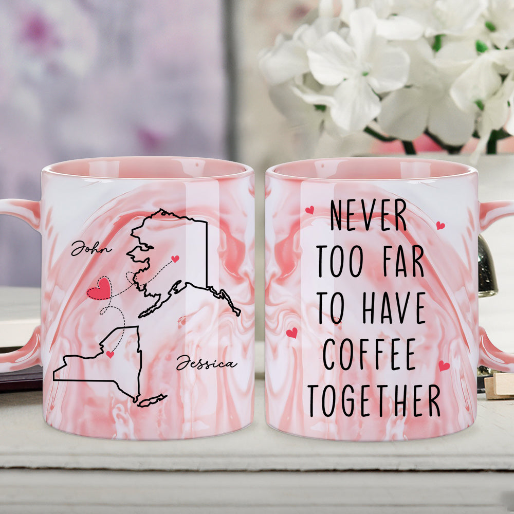 Never Too Far - Personalized Custom Pink Marble Mug