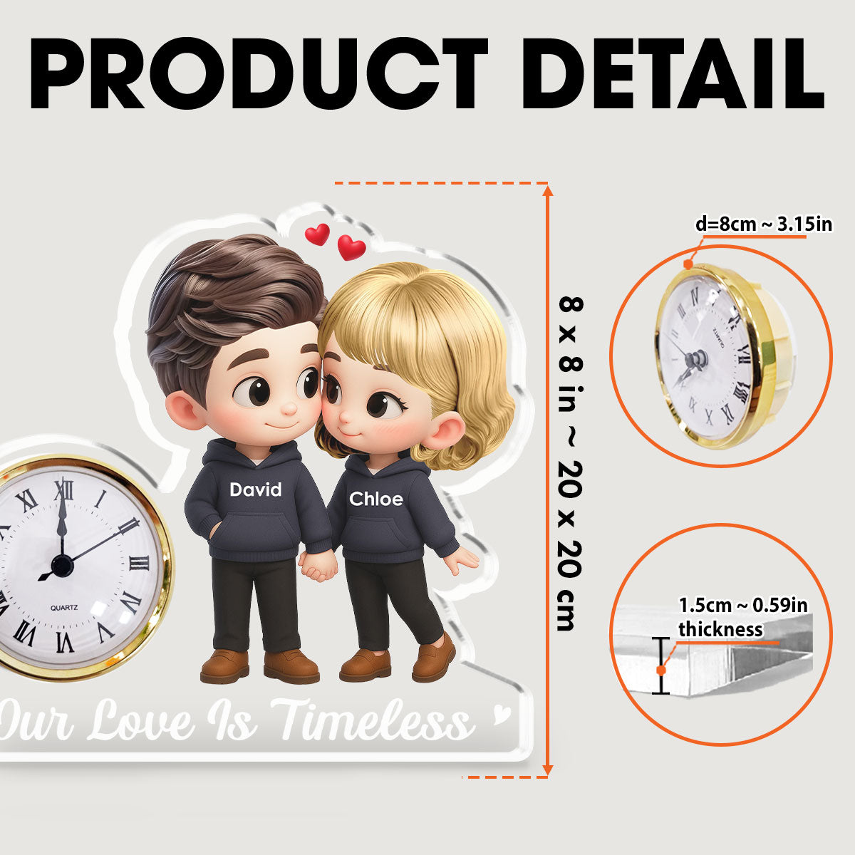 Cartoon Couple Holding Hands - Personalized Custom Acrylic Desk Clock Plaque