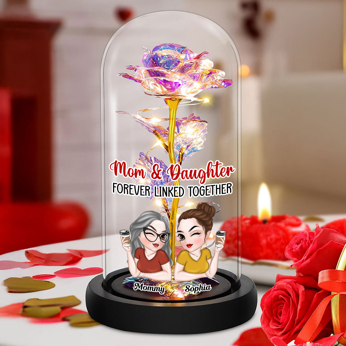 Mom And Daughter - Personalized Custom Sparkly Rose