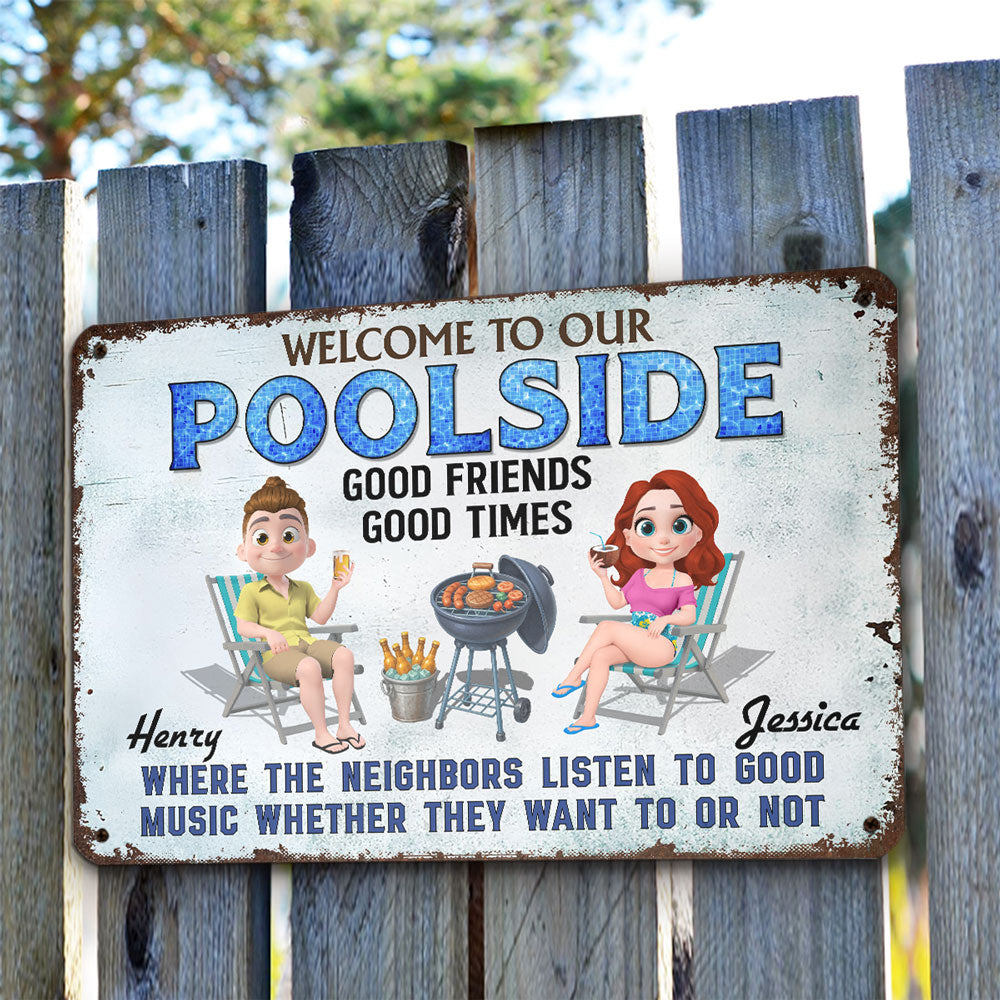 Welcome To Our Poolside- Personalized Custom Metal Sign
