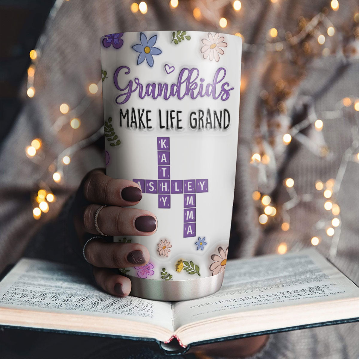 Grandkids Make Life Grand Crossword Puzzle - Personalized Custom 3D Inflated Effect Tumbler
