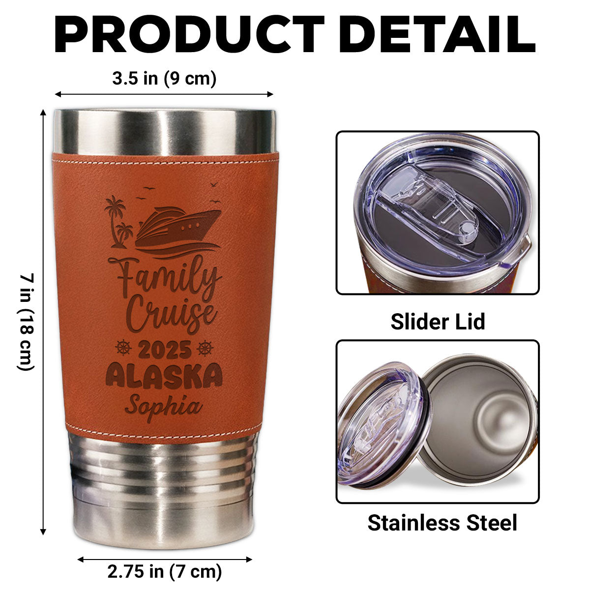 Family Cruise - Personalized Custom Engraved Leather Tumbler