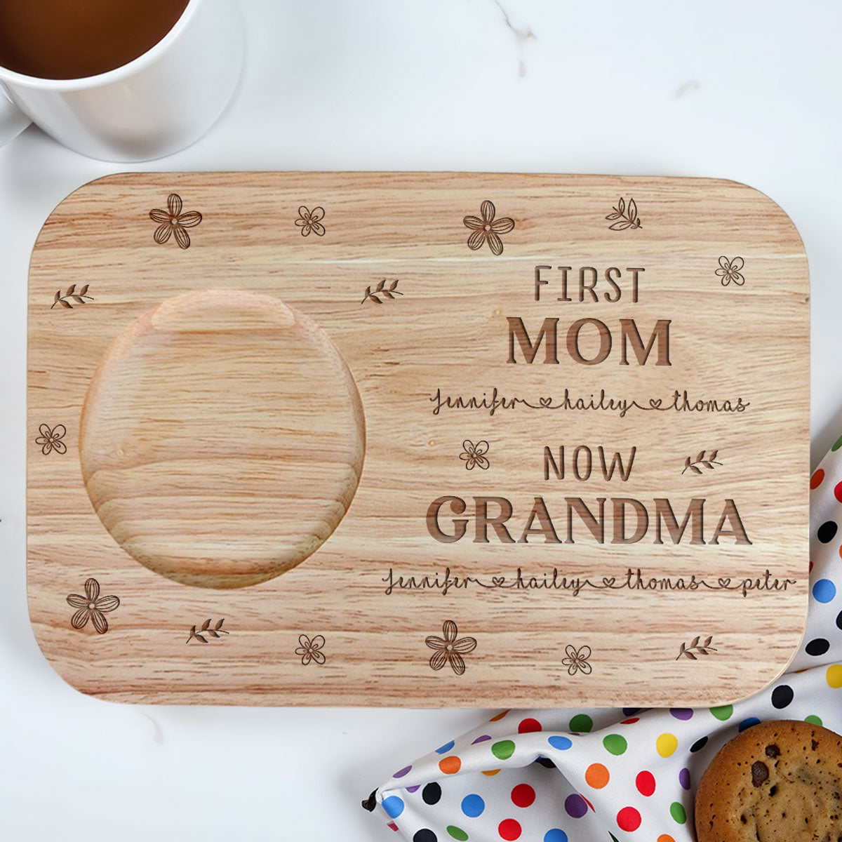 First Mom Now Grandma Version 2 - Personalized Custom Wooden Treat Board