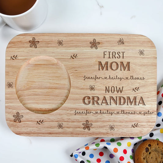First Mom Now Grandma Version 2 - Personalized Custom Wooden Treat Board