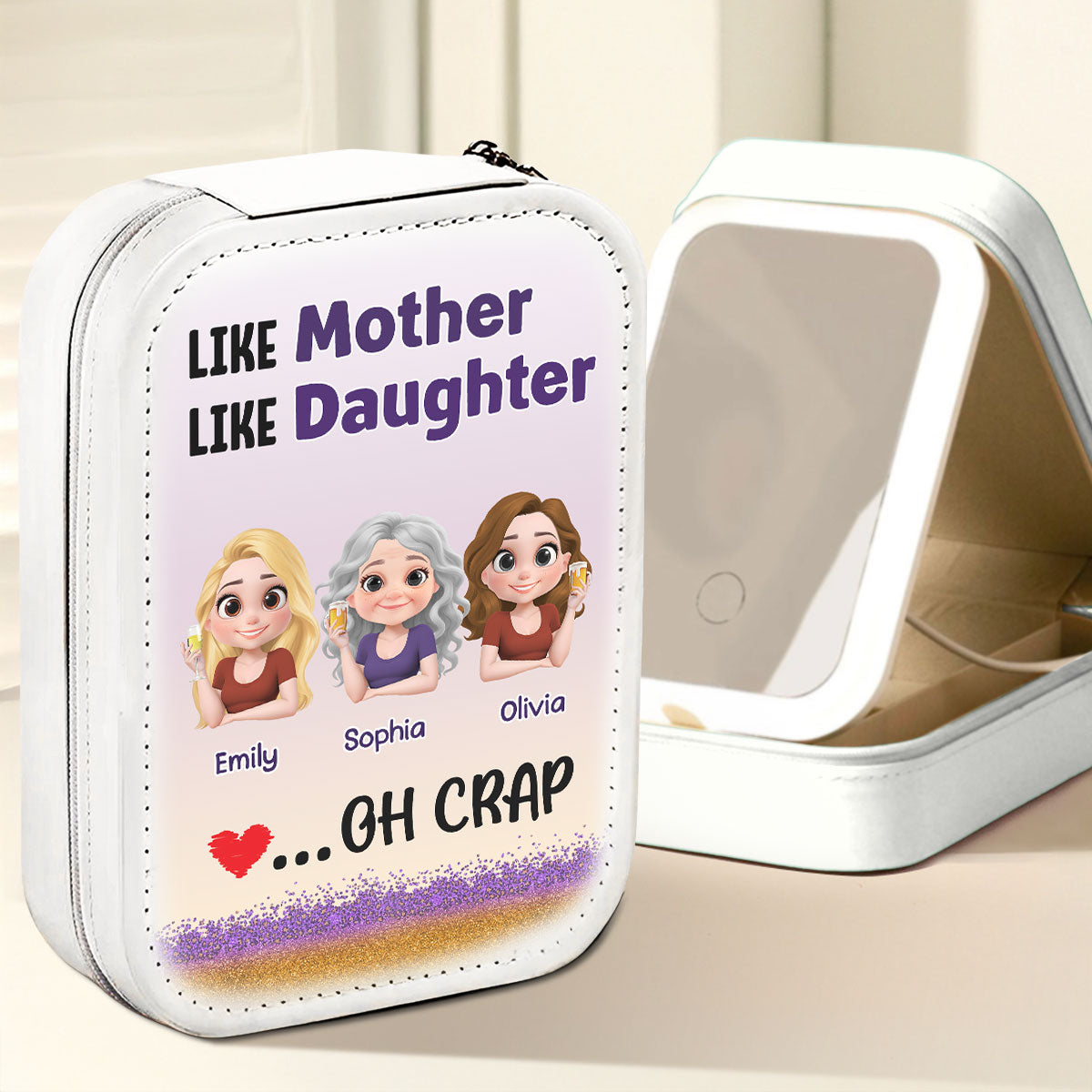 Like Mother Like Daughter - Personalized Custom Jewelry Box With LED Mirror