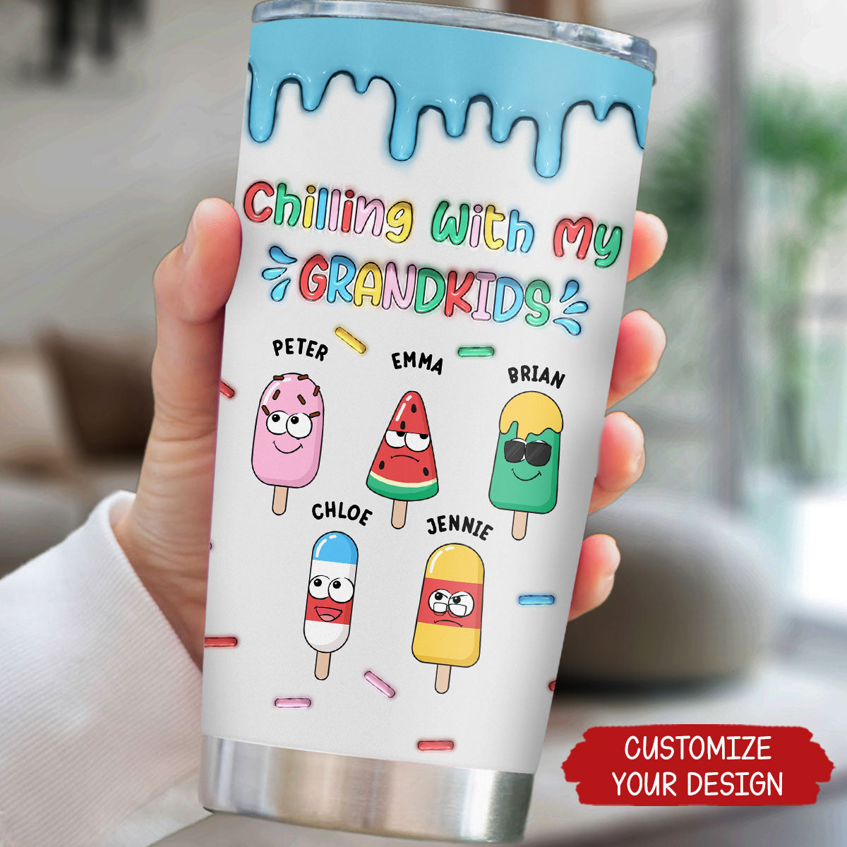 Chilling With My Grandkids - Personalized Custom 3D Inflated Effect Tumbler