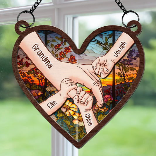 Hold Hands And Hearts - Personalized Custom Suncatcher