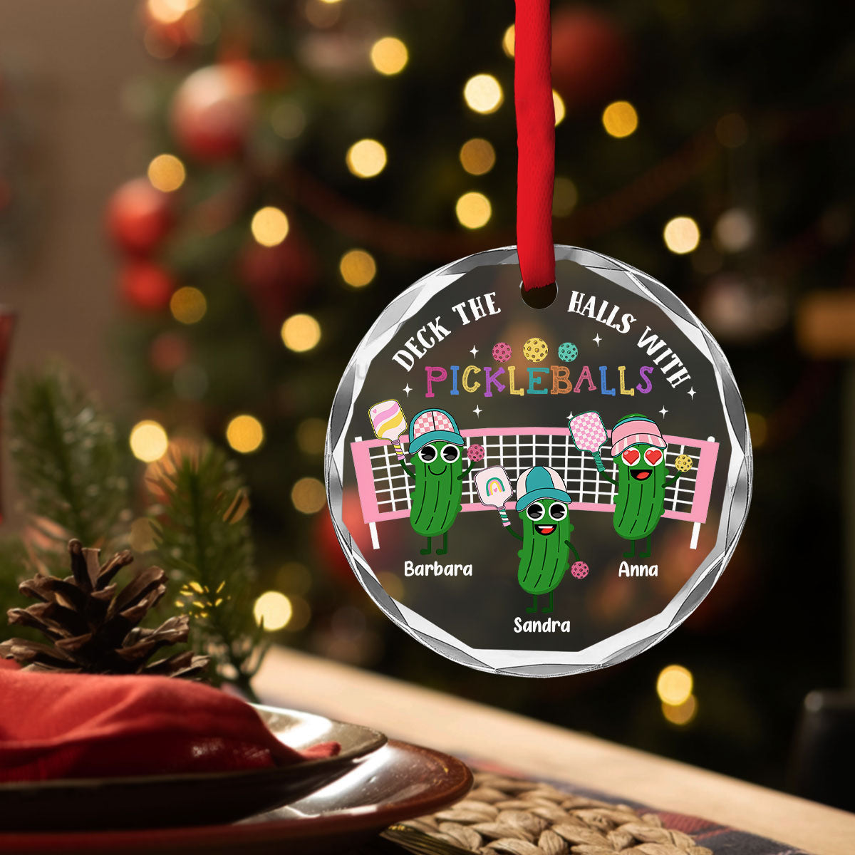 Deck The Halls With Pickleballs - Personalized Custom Glass Ornament