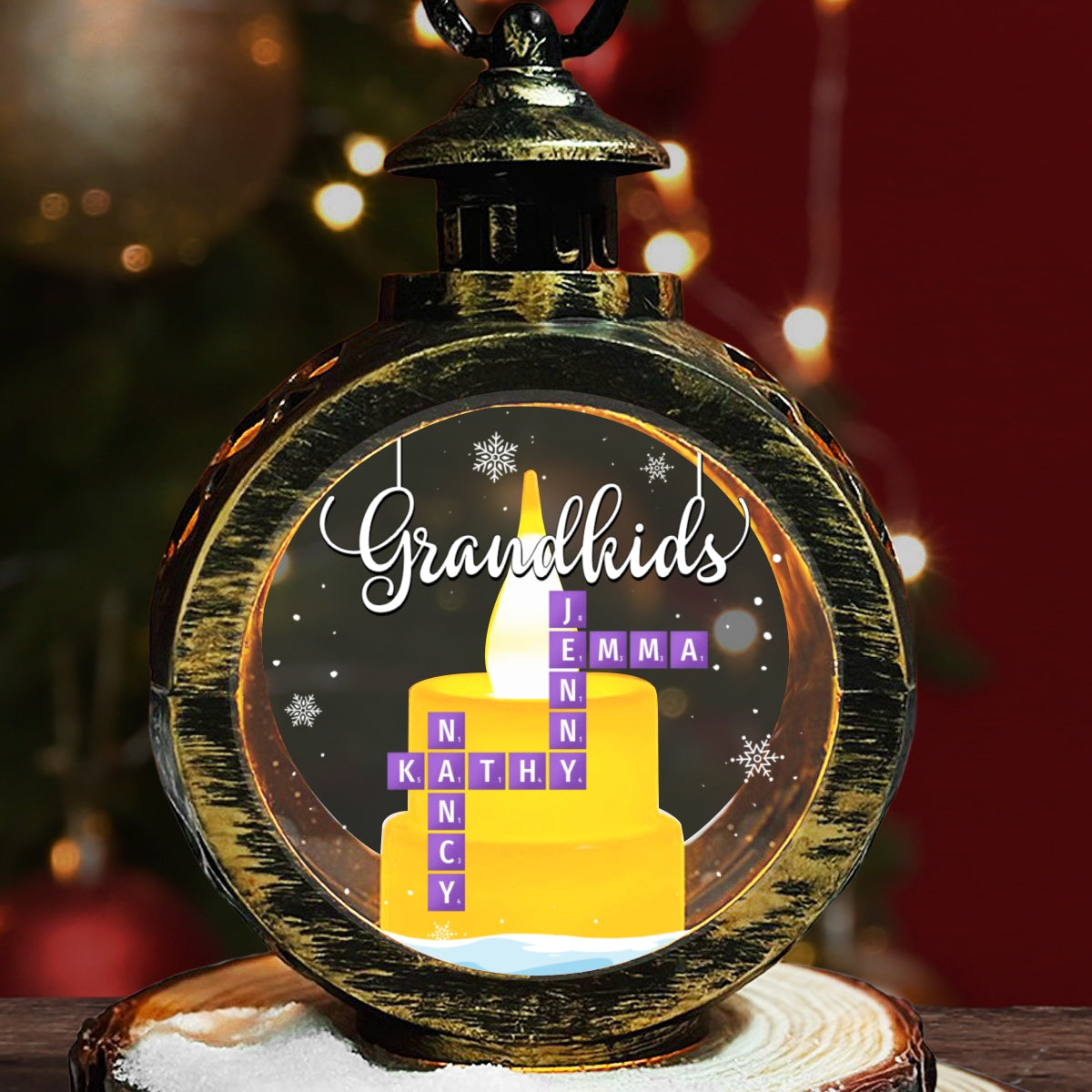 Grandkids Crossword Christmas - Personalized Custom Christmas Lantern
