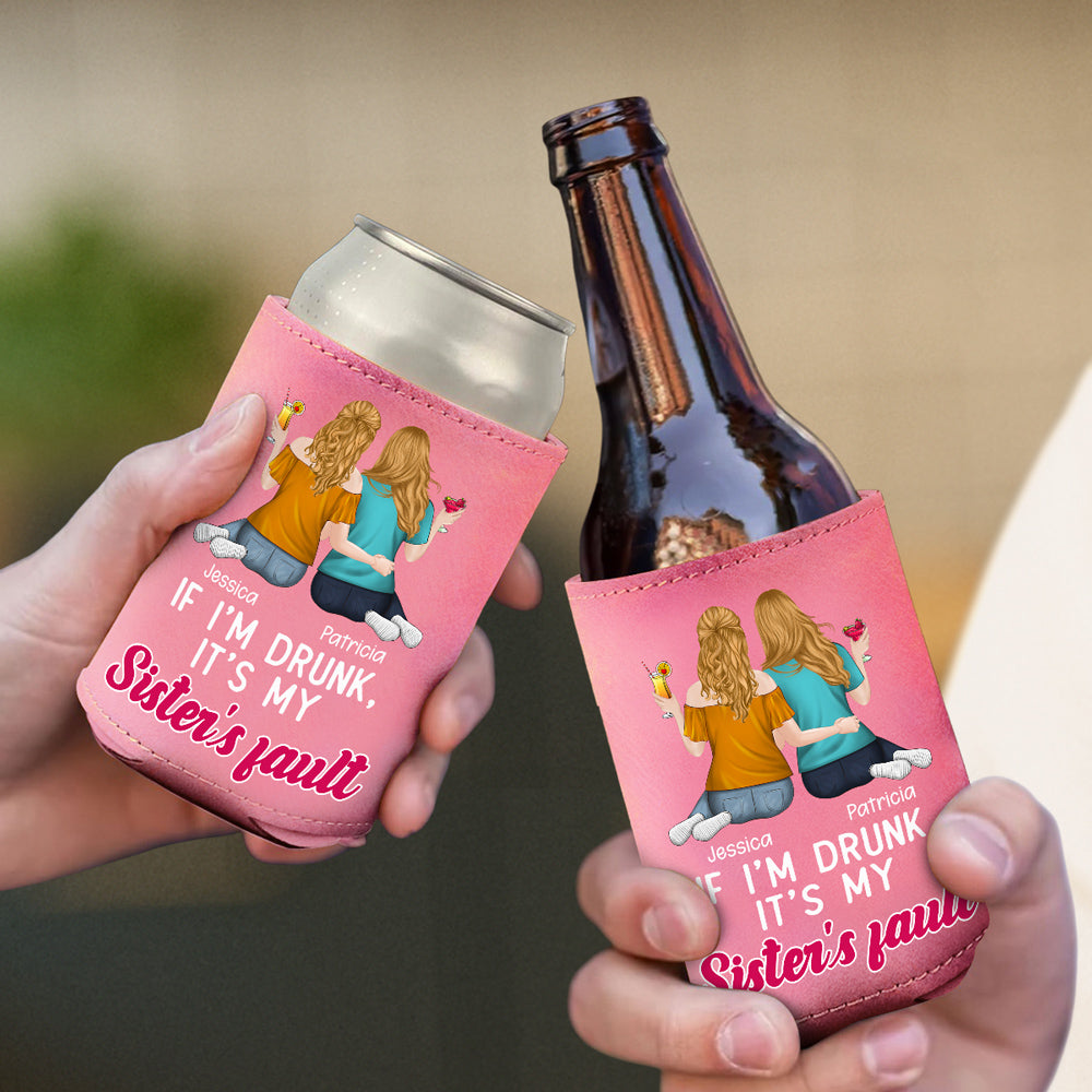 It Is My Sisters - Personalized Custom Pink Leather Can Cooler Holder