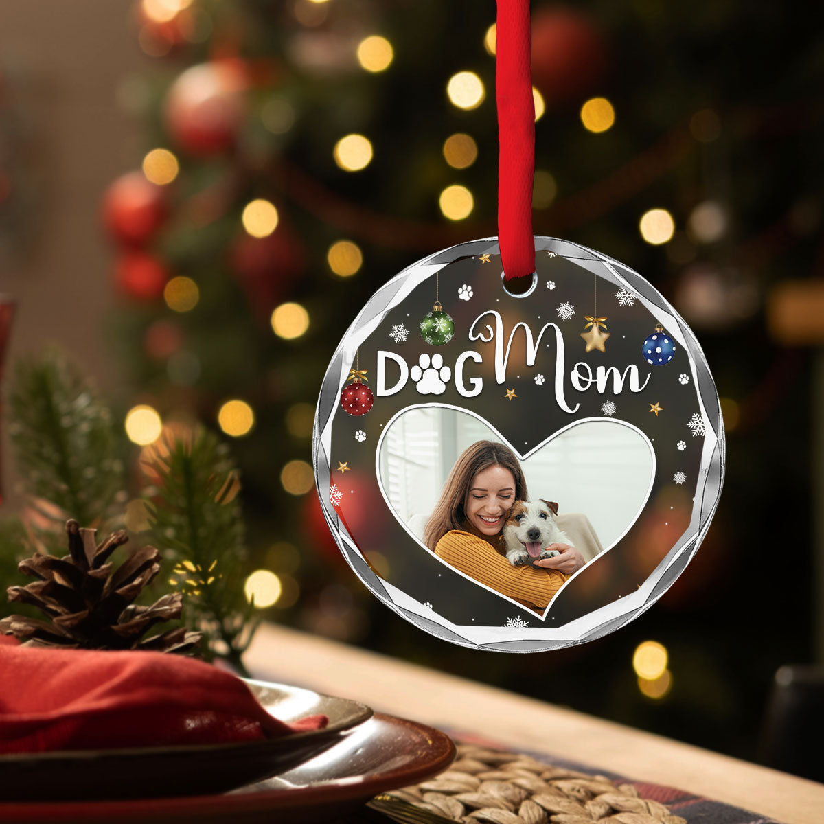 Dog Mom Photo - Personalized Custom Glass Ornament