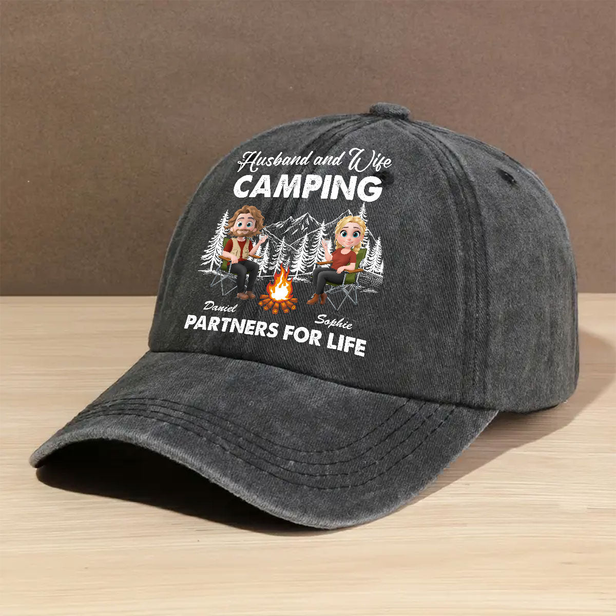 Husband And Wife Camping Life - Personalized Custom Vintage Washed Denim Cap