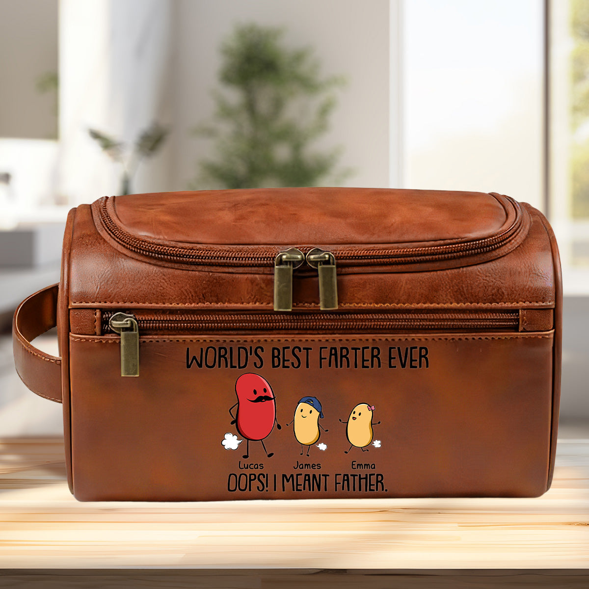 Best Farter Ever I Mean Father - Personalized Custom Leather Toiletry Bag