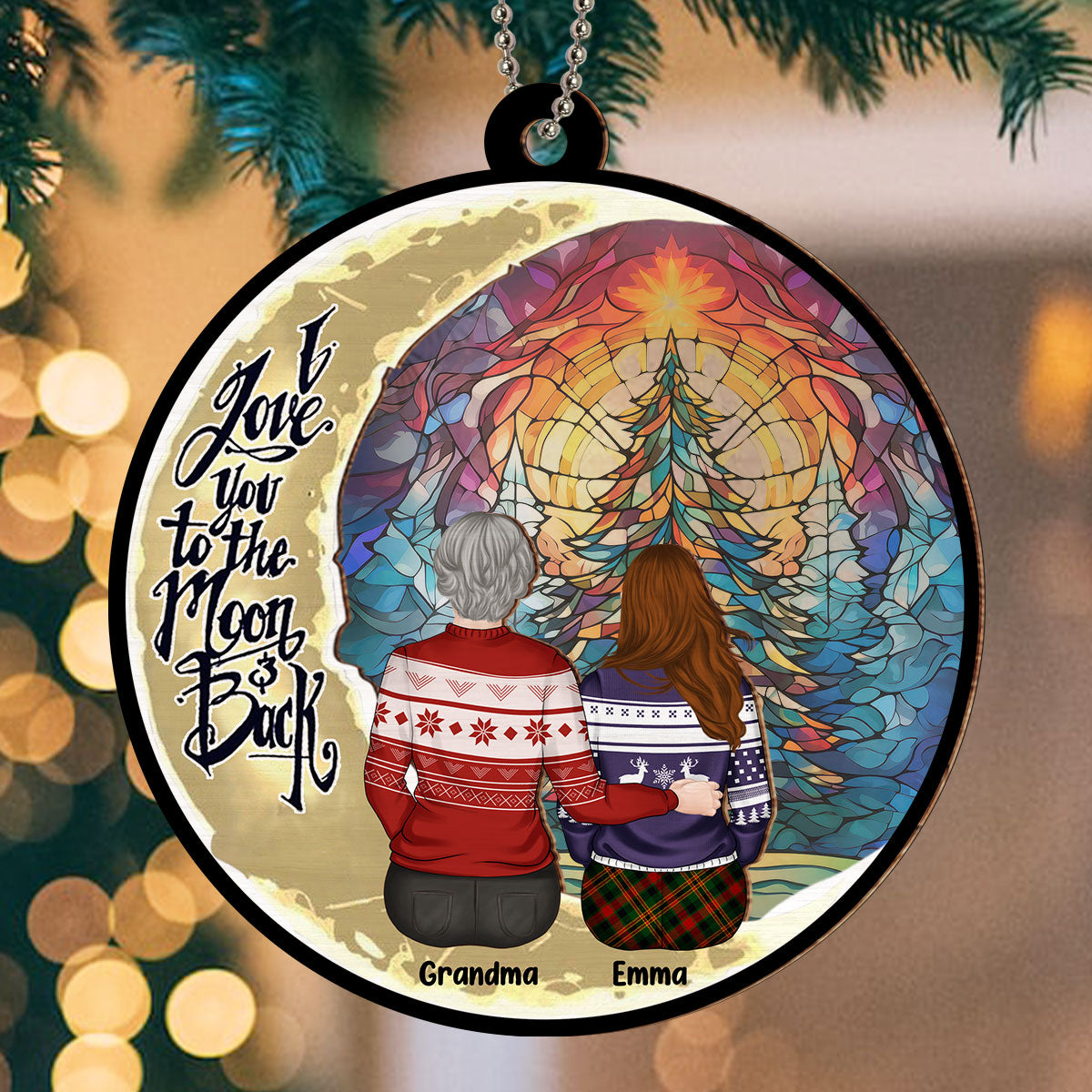 Grandma Grandkid To The Moon - Personalized Custom Suncatcher Ornament