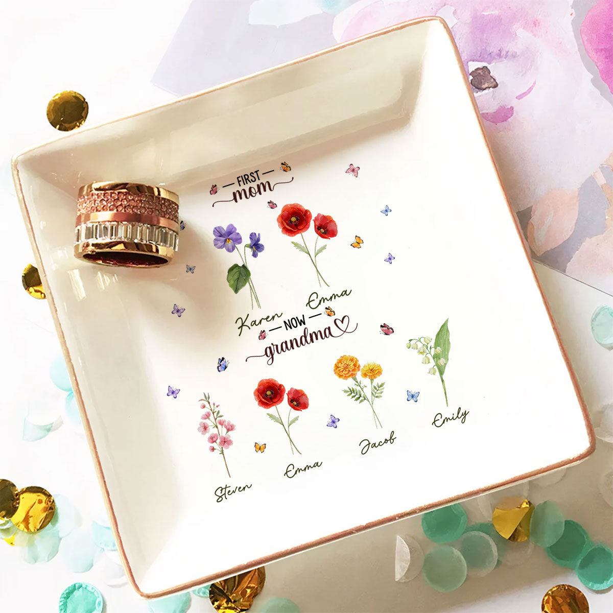 First Mom Now Grandma - Personalized Custom Jewelry Dish