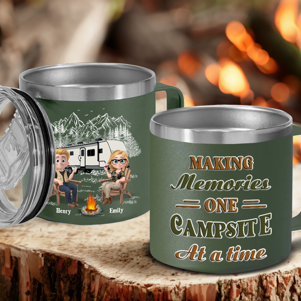 Memories At Campsite - Personalized Custom 14oz Stainless Steel Tumbler With Handle