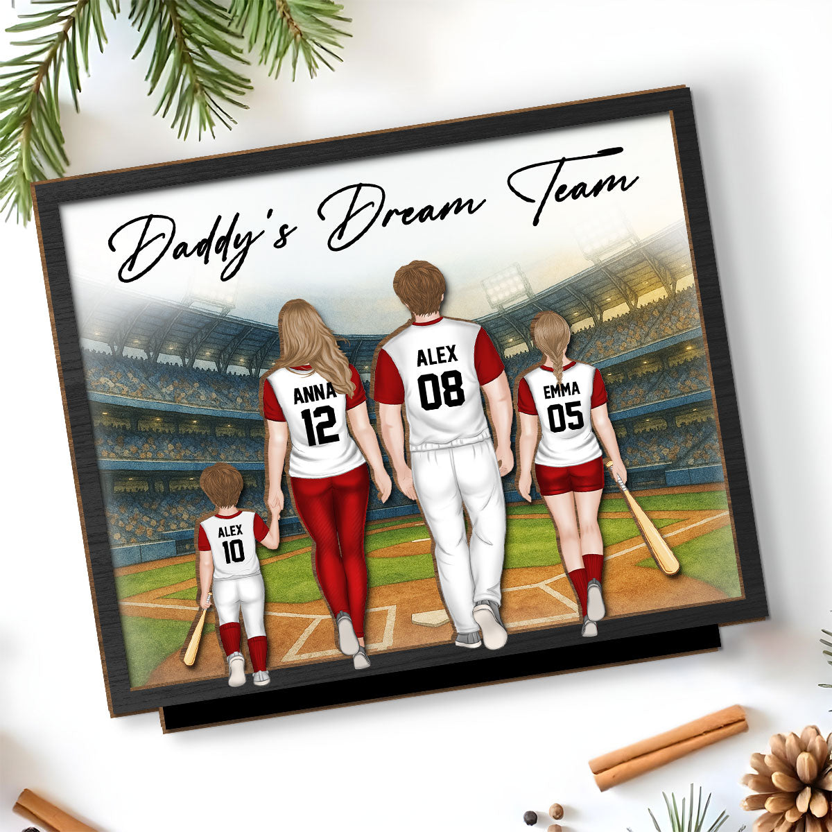 Daddy Dream Team - Personalized Custom 2-Layer Wood Plaque With Flat Base