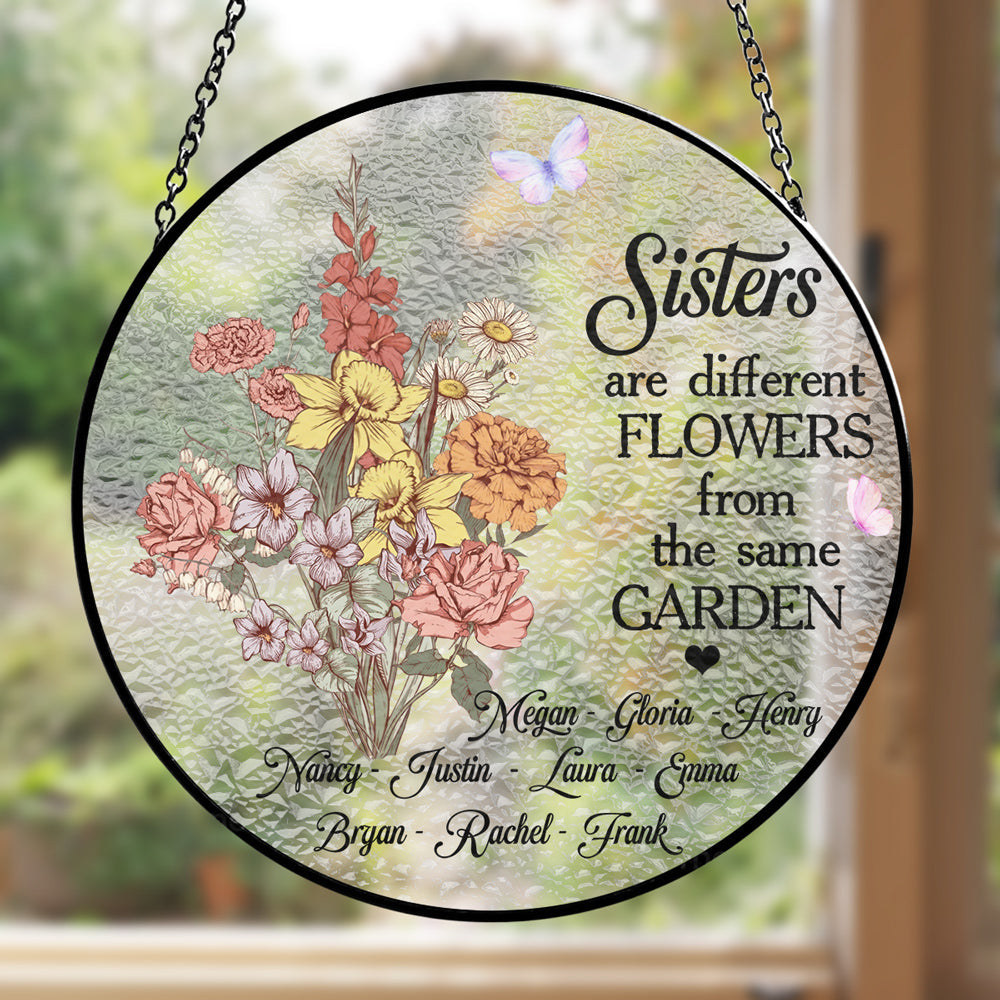 Floral Sisters Forever - Personalized Custom Window Hanging Suncatcher