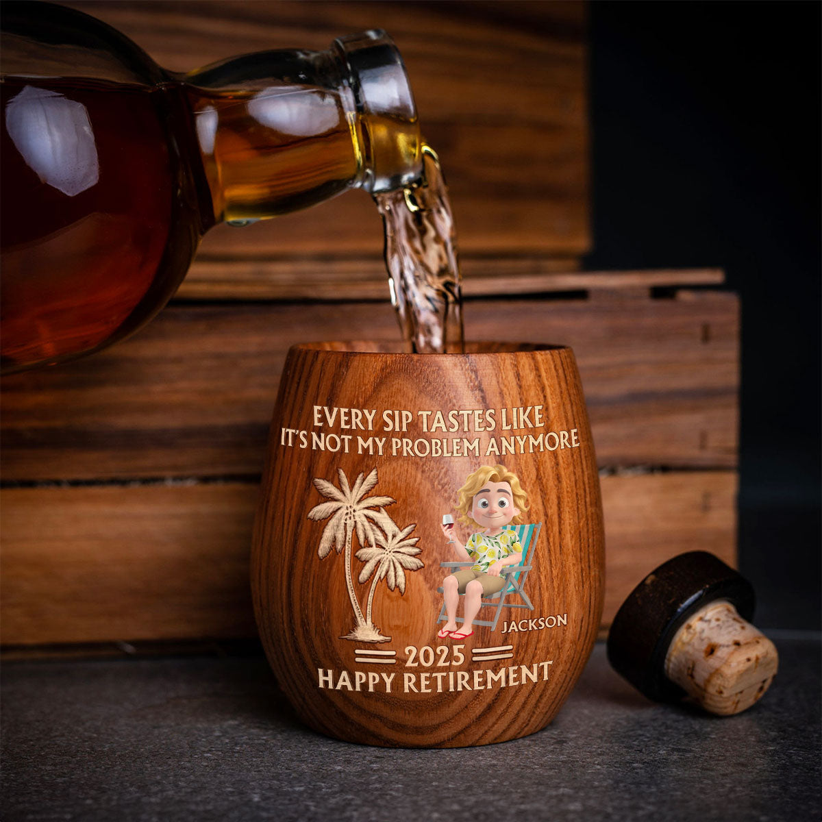 Happy Retirement - Personalized Custom Wooden Whiskey Glass
