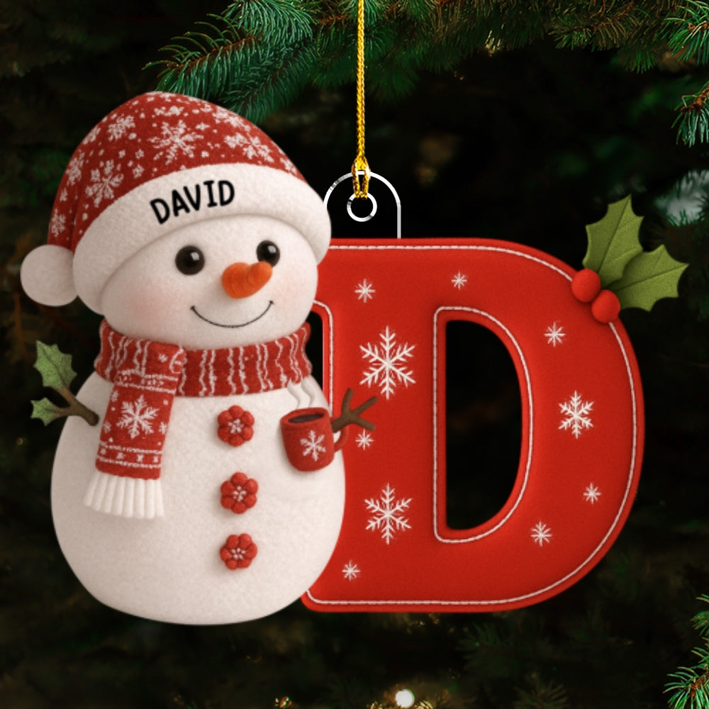 Little Snowman Joy With Letter - Personalized Custom Acrylic Ornament