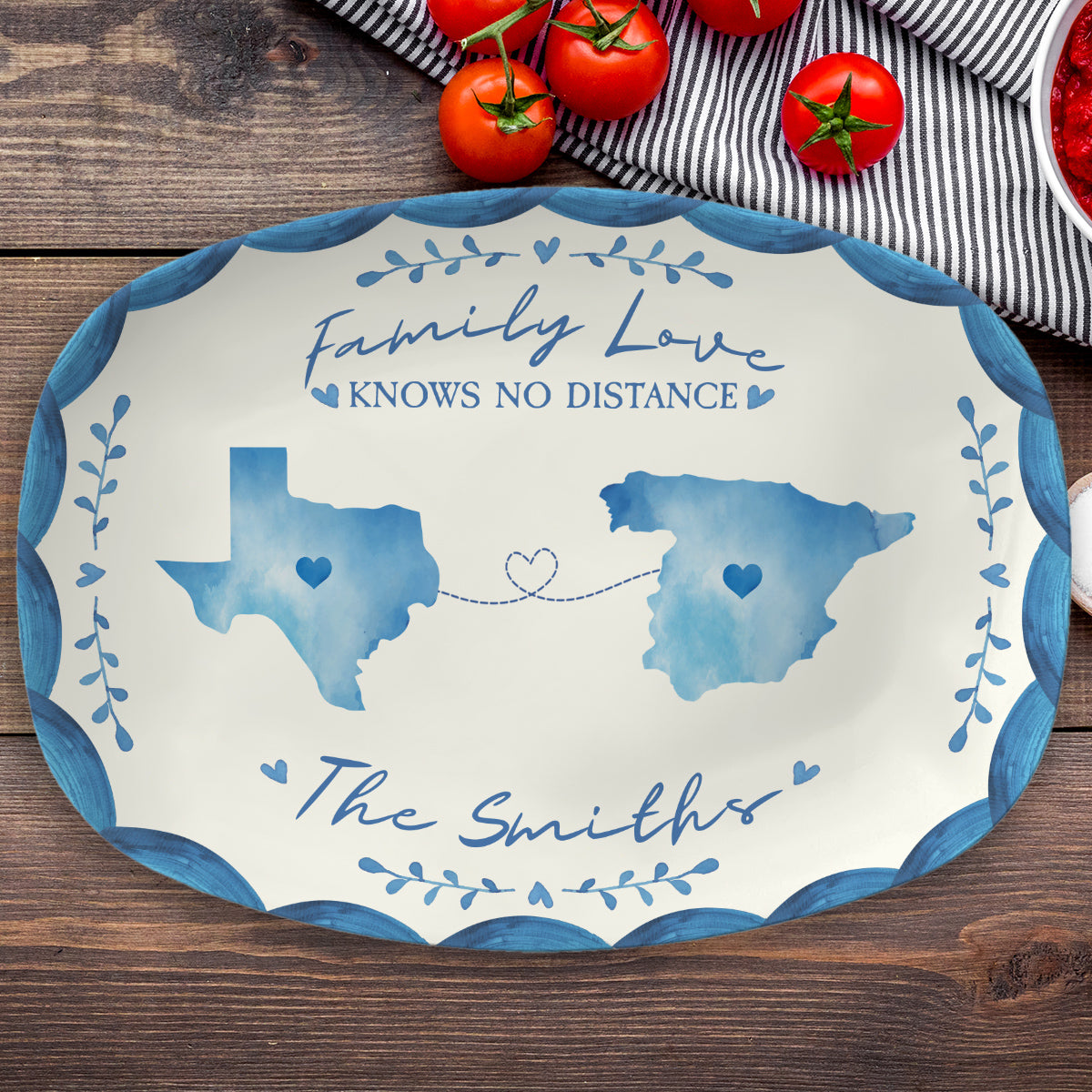 Family Love Knows No Distance - Personalized Custom Platter