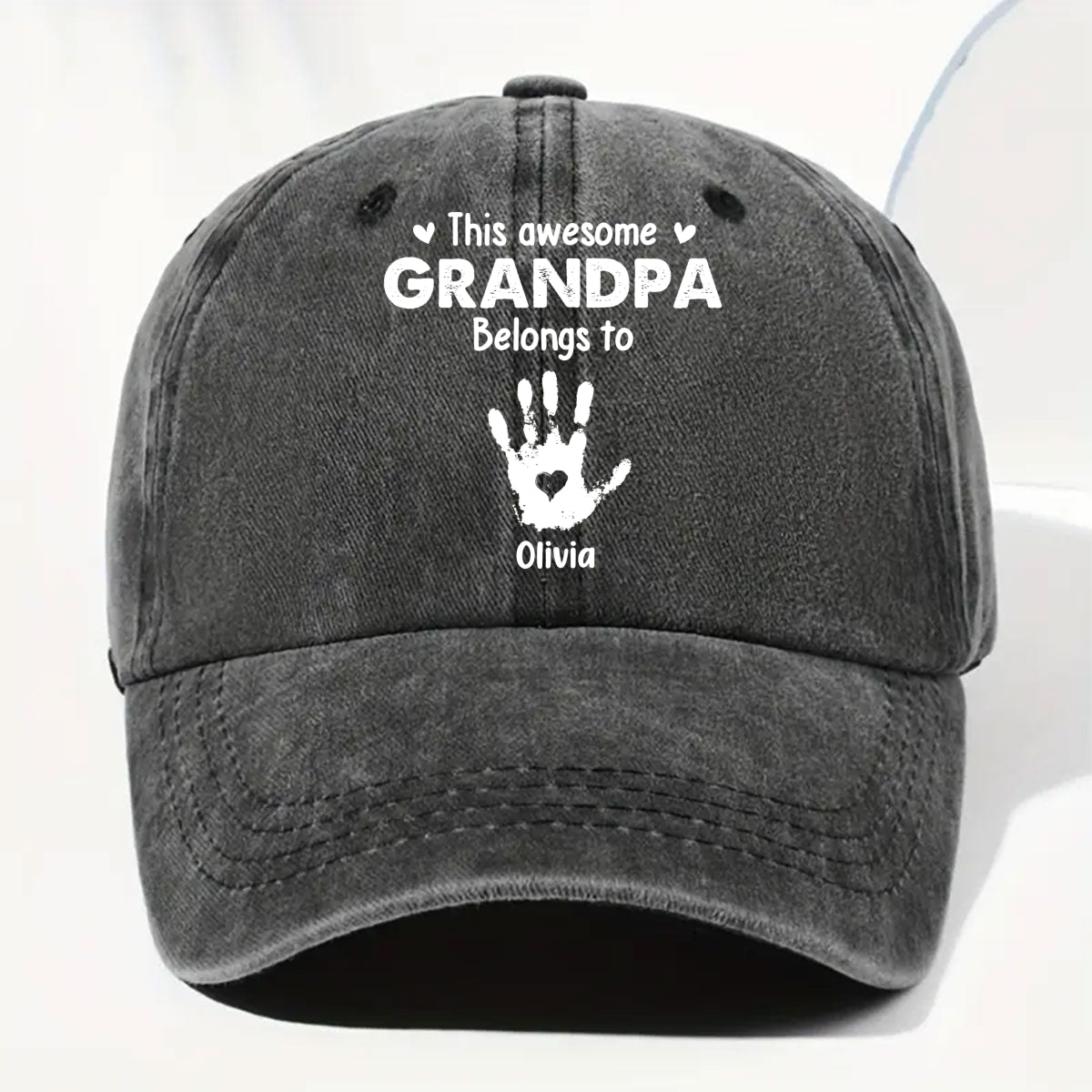 This Awesome Grandpa Belongs To - Personalized Custom Vintage Washed Denim Cap